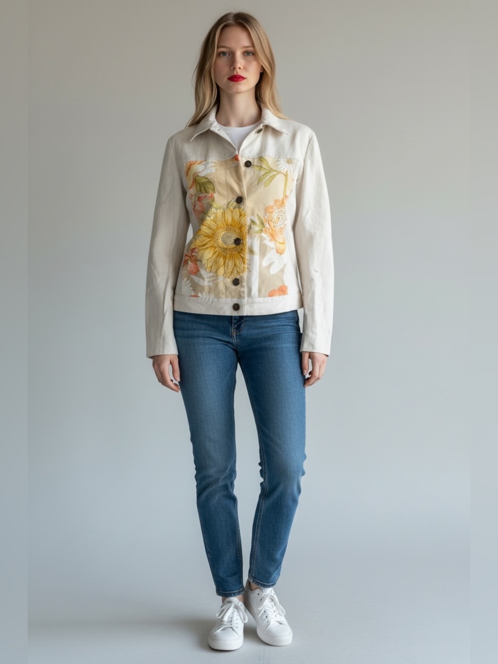 Salvatore Ferragamo Floral Cotton Jacket in White & Orange Size 4